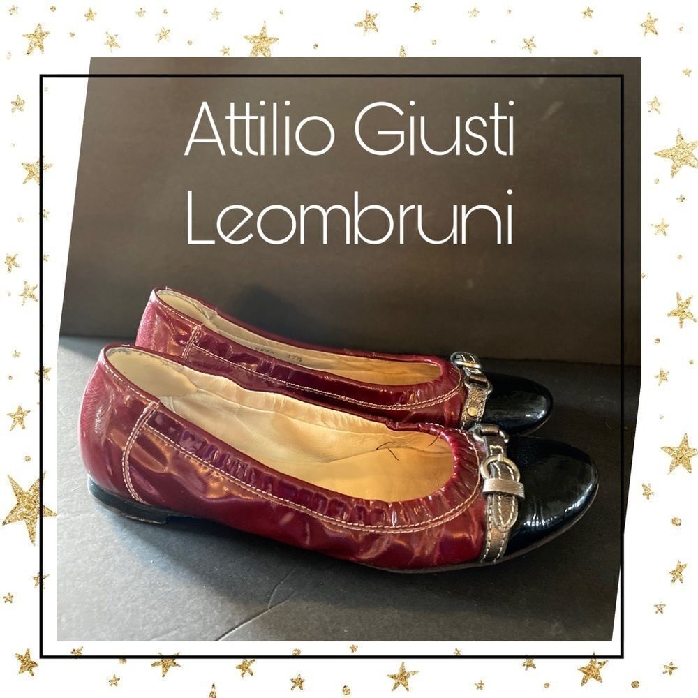 AGL Red Black Leather Slip-On Ballet Flats 7.5